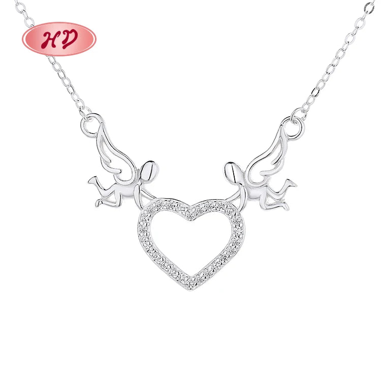 Bulk Adjustable Aaa Zirconia 925 Silver Plated Charm Fashion Heart Pendant Necklace for Women Wedding  Jewlery