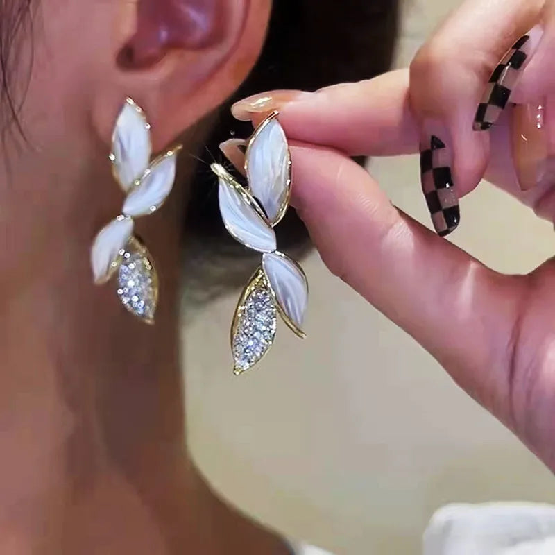 S925 Silver Needle Floral Petal Drop Earrings with Cubic Zircon Fine Jewelry