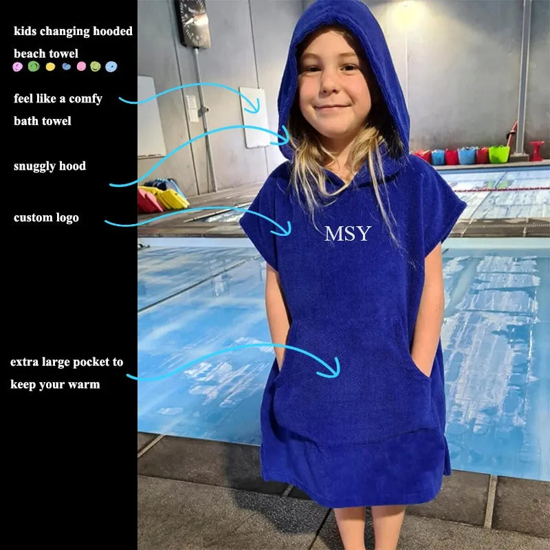 Kids Cotton Towel Surf Beach Hooded Poncho Changing Bath Robe Towel for Kids