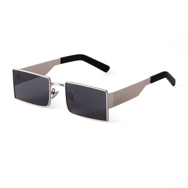 2021 Blue Mirror Rectangular Metal Frame Hip Hop Sunglasses Men Classic Vintage Sun Glasses Women Rectangle Shades Eyewear UV400