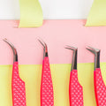 Fiber Tip Eyelash Tweezers Customs Logo Tweezers Eyelash Extension Light Weight Stainless Steel 45 Degree Lash Tweezers