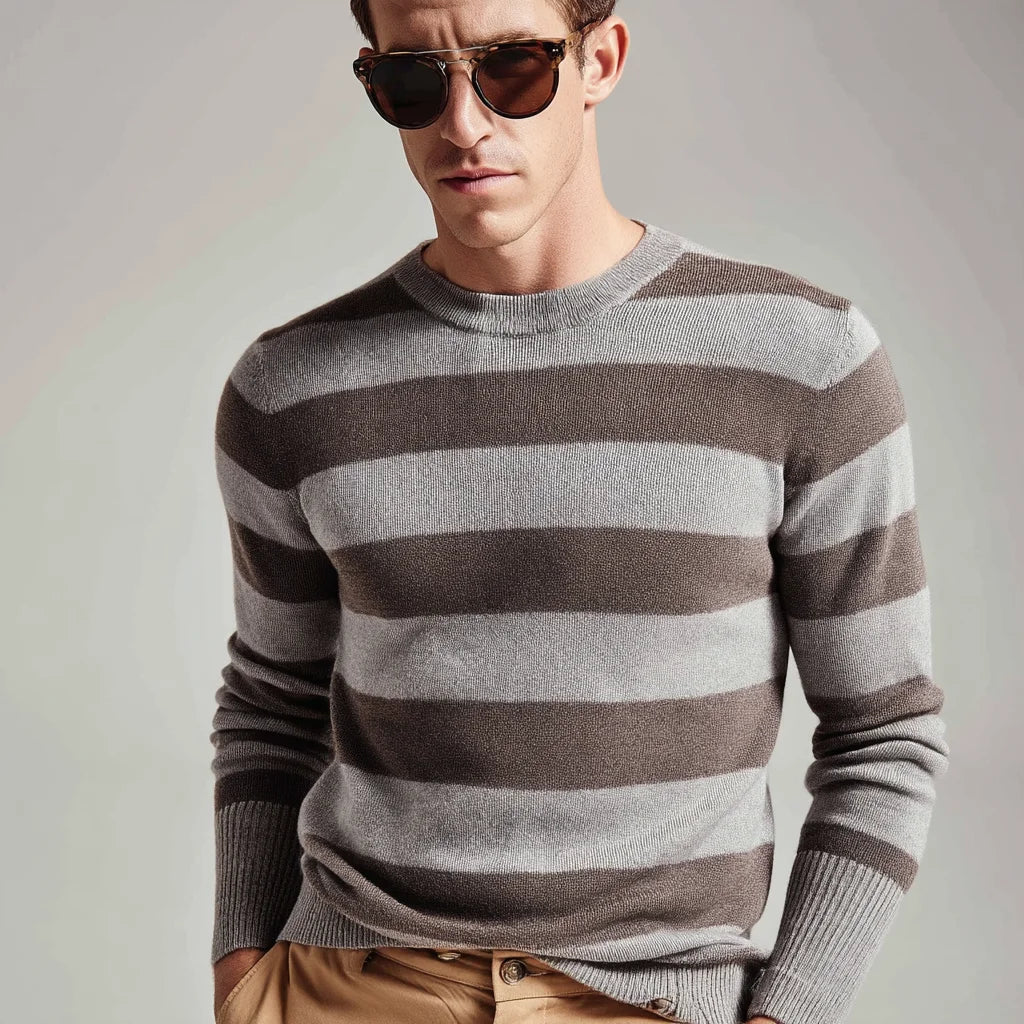 Men's Modern Stylish Multicolor Striped Sweater Casual Vintage Knit Pullover Logo Decoration Vintage Fashion Jumper/Cardigan