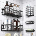 5-piece Set Wall Mounted Bathroom Shelf Black Iron Bathroom Kitchen Shower Shelves Metal Self-adhesive Storage Rack MegaBDM