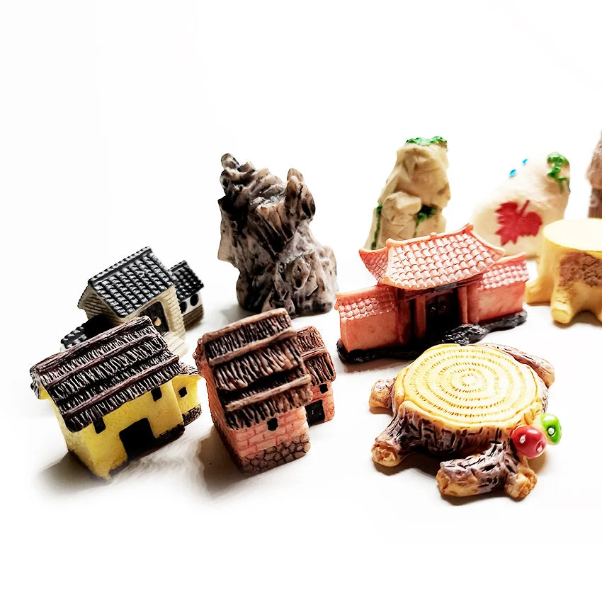 Artificial Sculpture Resin Craft Landscape Decorative House Retro Tower Garden Miniature StatueDecor for Aquarium Fish Tank
