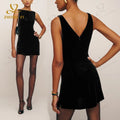 Wholesale Custom OEM Evening Design Black Stretch Velvet Feather Trim Rounded Neckline Dinner Casual Women Mini Dresses