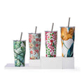 New Fashion Pattern Classic Vacuum Beer Mug Stainless Steel Cup Travel Coffee Tumble with Leak-proof Lid & Straw