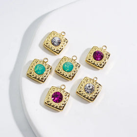 Non Tarnish Fashion Diy 14K Gold Plated Square Cubic Zirconia Pendant Charms for Jewelry Making