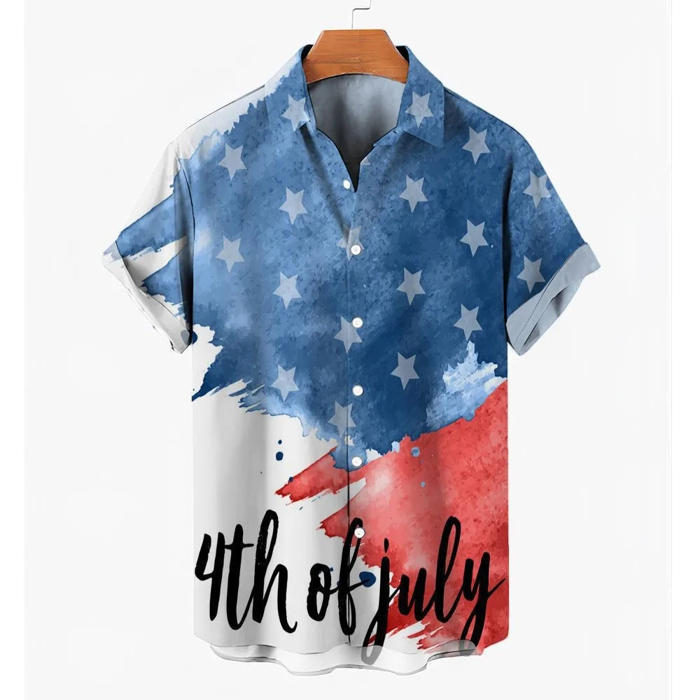 Men'S 4th of July Shirt Quick Dry Independence Day Shirts Short Sleeve Beach Holiday Casual 3D Digital Printing Shirt