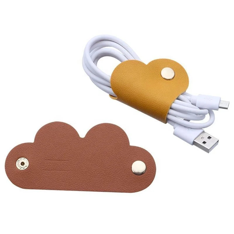 Leather Charge Organizer Roll Bag Heart Brown Shaped Cable Ties  Leather Looks