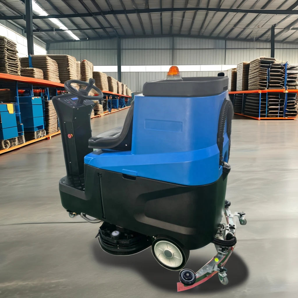 ROCKBEST New Ride-On Floor Scrubber Cleaning Machine Battery-Powered 120L Clean Water Tank 820mm Cleaning Width 1050mm Squeegee