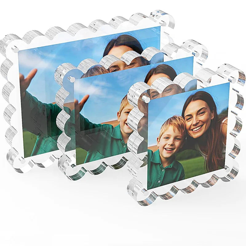 Clear Acrylic Magnetic Photo Frame 4x4 4x6 5x7 Inch Double Sided Acrylic Picture Frame With Scalloped Edges