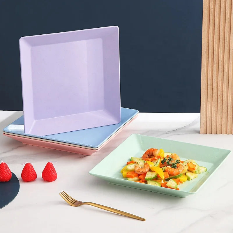 Reusable Wheat Straw Square Plate Modern Design Customizable Logo-Household Vegetable & Fruit Serving Dish