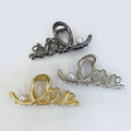 Large Glossy Metal Waves Hair Claw Clips Golden Alloy Love Letters Shark Clip With Pearls Big 12 cm Elegant Hair Claw for Ladies