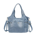 Women's Exquisite Large Denim Tote Bag Vintage Style Soft Shoulder Messenger with Polyester Lining Casual Fashion in Solid Color