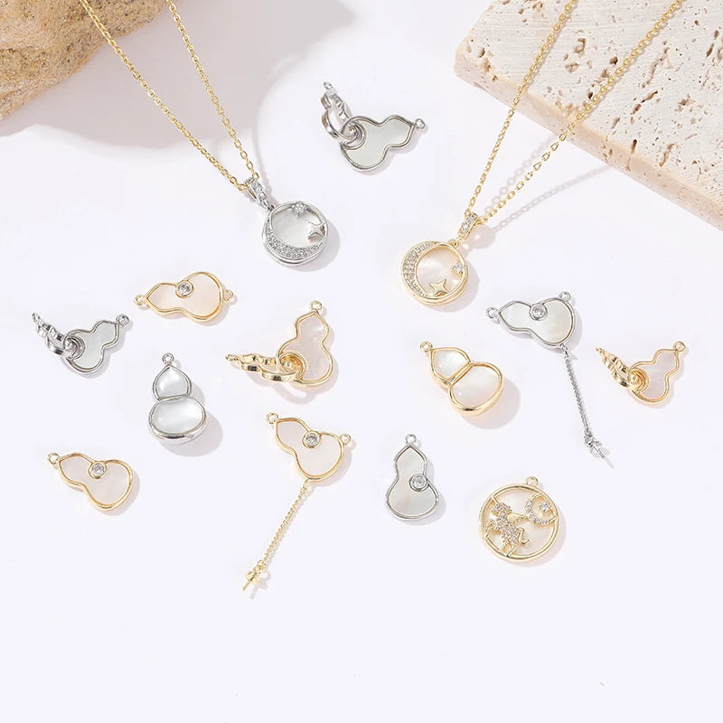 14K Gold Plated Brass Gourd Shaped Shell Pendant Charms Trendy for Jewelry Making