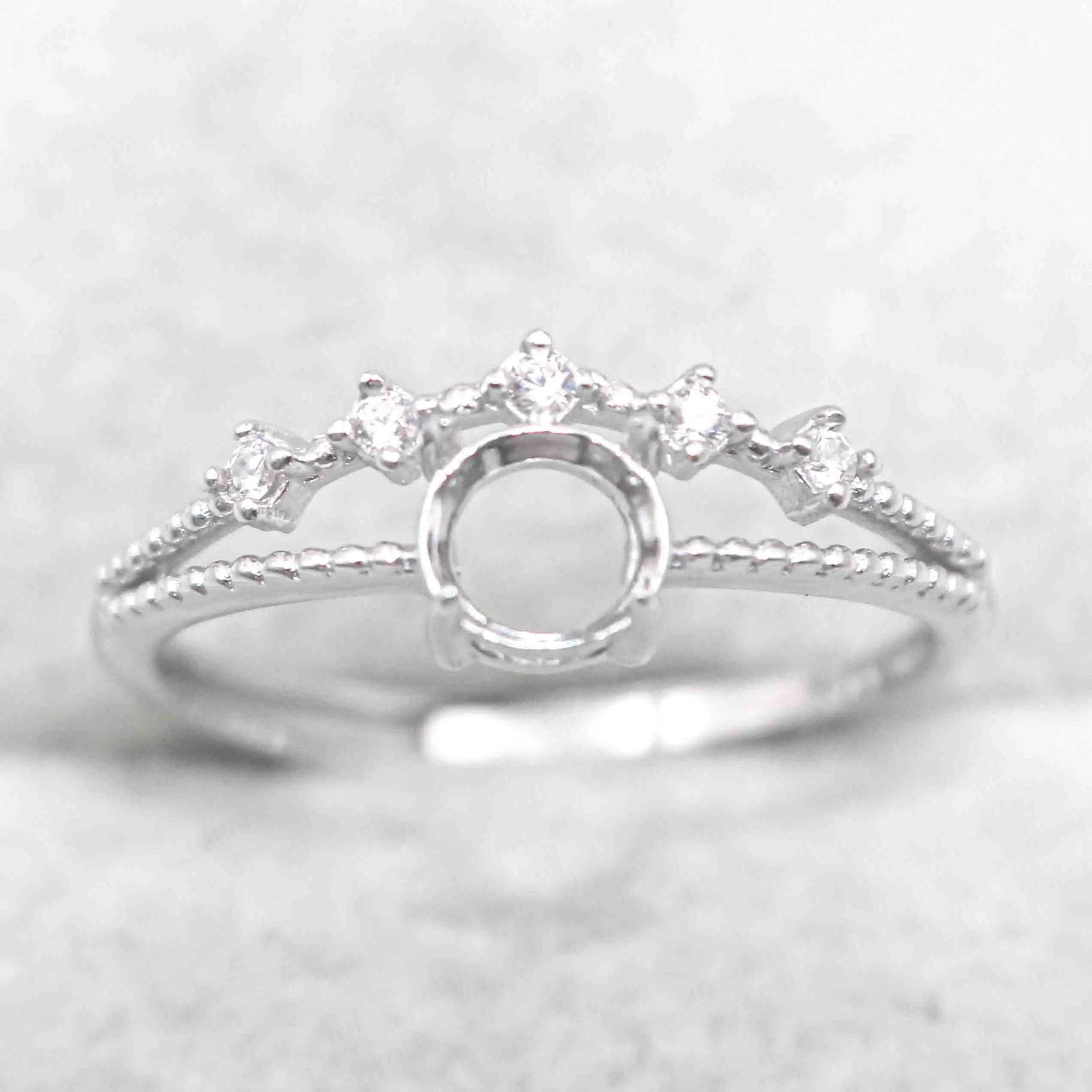 Semi Mount 5mm/6mm Sterling Silver Ring Frame Empty Blank Support Claws Setting S925 Base Without Center Stone for Inlay DIY
