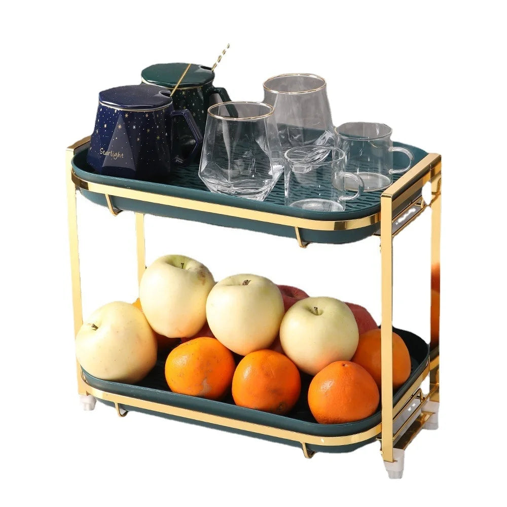 Light Luxury Double Drain Box Metal Cup Storage Shelf with Organizer for Home Living Room & Kitchen Tea Cup & Set Rack