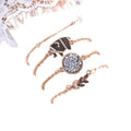 Diamond Inlaid Alloy Leaf Elephant Bracelet Four Piece Set Adjustable Metal Bead Chain Hand Ornament Female Slave Wedding Gift