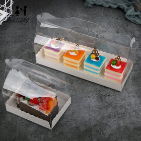 Zexwrap Hot Sale Small Pastry Baking Swiss Roll Packing Box PET Transparent Portable Towel Roll Cake Box