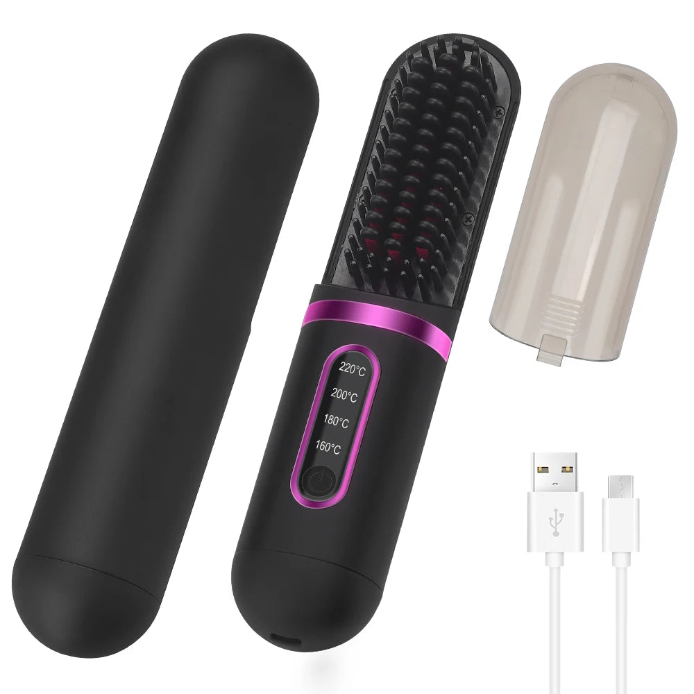 New Product 2025 Portable Negative Ion Usb Rechargeable Cordless Electric Mini Hair Straightener Comb Hair Straightener Brush