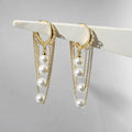 Hot Selling Gold Plating Link Chains Fringe Earring Ear Buckle Long Design Multi White Pearls Drop Earring for Women