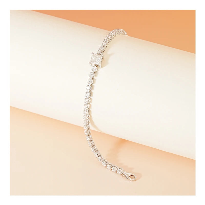 S925 Silver Moissanite Rubik's Cube Bracelet for Couples Bulk in Stock Rhodium Plated for Gifts and Parties