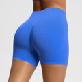 Dianguang-blue Seamless Three-step Waist Gym Shorts Women's High Waist Scrunch Butt Lift GymSkinny Quick-drying Yoga Shorts