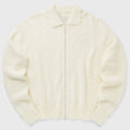 Custom Design logo Polo Neck Knitwear  Knit Top Double Zipper Men Fuzzy Long Sleeve Knitted Mohair Cardigan Sweater