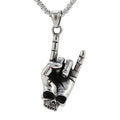Punk Rock Stainless Steel Finger Gesture Skeleton Pendant Necklace Men