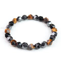 Natural Healing Faceted Triple Protection Elastic Bracelet Genuine Hematite Tiger Eye Obsidian Stone Bracelets for Men Women