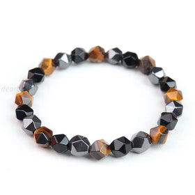 Natural Healing Faceted Triple Protection Elastic Bracelet Genuine Hematite Tiger Eye Obsidian Stone Bracelets for Men Women