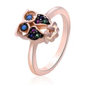 S925 Sterling Silver Rose Gold Owls Ring Jewelry Gifts for Women Owl Lovers Birthday