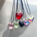 Personalized and Simple Pull-out Adjustable Wax Rope Red Glass Heart-shaped Pendant Necklace Fashionable and Versatile Necklace
