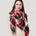 Women Winter Triangle Scarves Warm Blanket Cashmere Checked Shawl Neck Bandana Lady Plaid Shawl