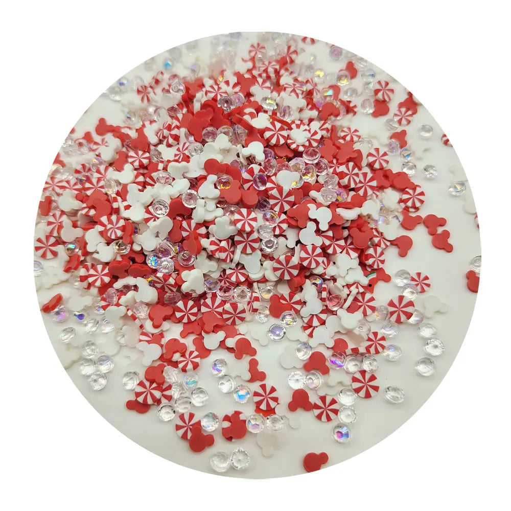 500g 5mm Red Mint Mouse Head Clay Slices with Acrylic Diamond Polymer Clay Sprinkles for Shaker Project Slime Crafts Accessories
