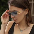DL Glasses One Piece New Fashion Shades Y2K Women Retro Sunglasses Oversized Rimless Metal White Sun Eyewear 2024