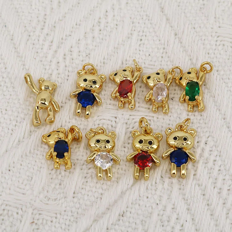 CZ8525 18K Gold Plated Over Brass CZ Paved Cute Bear Charm Pendants