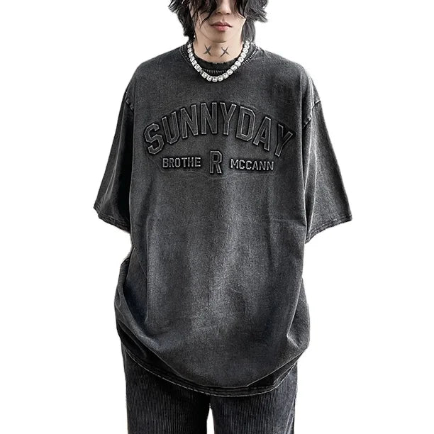 Retro Made Old Washed Heavy Embossed Short-sleeved Men's Summer Street Fashion Unisex T-shirt