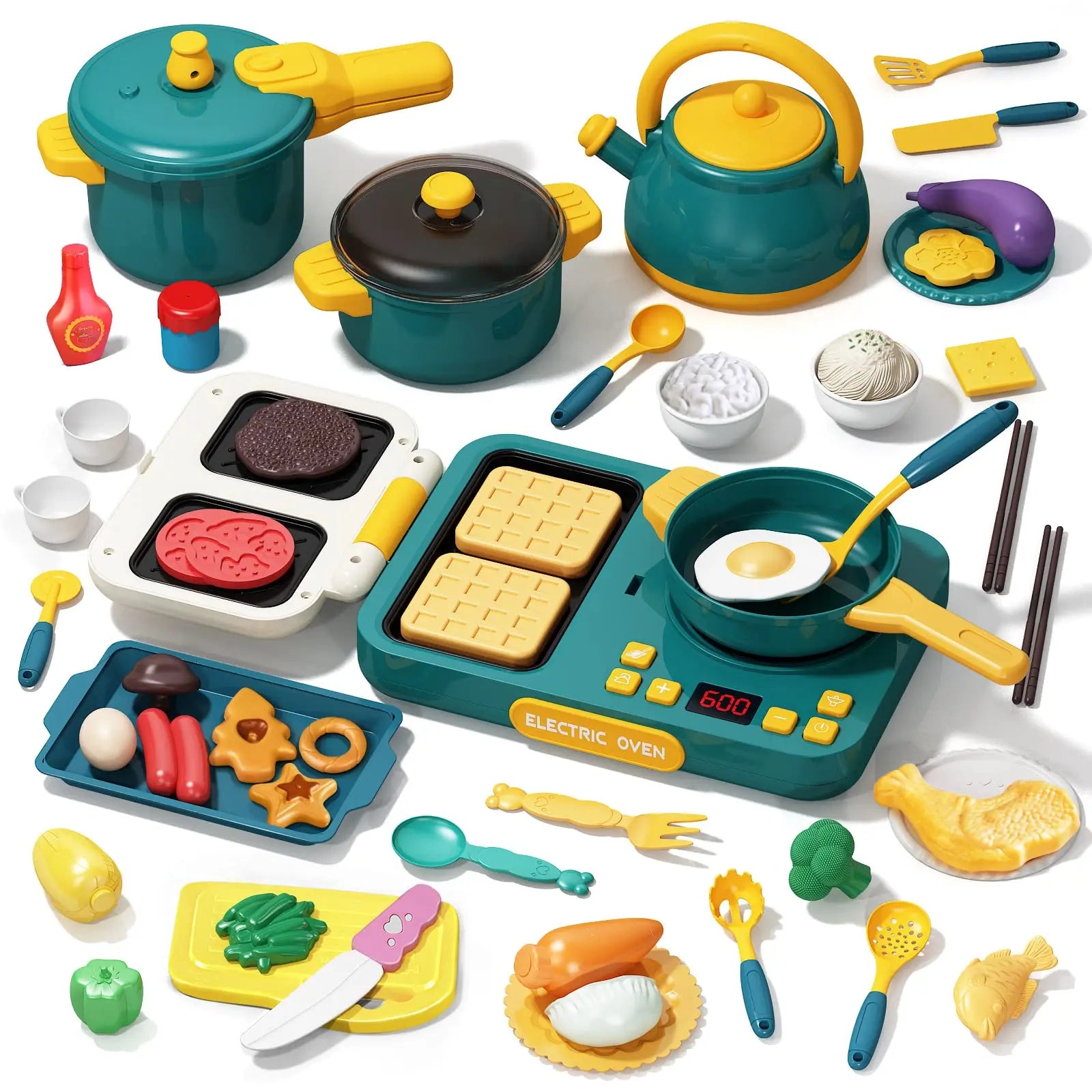 54PC Kids Kitchen Toy Set with Electronic Induction CooktopToddler Pretend Cooking Play Set with Play Pots PansUtensils