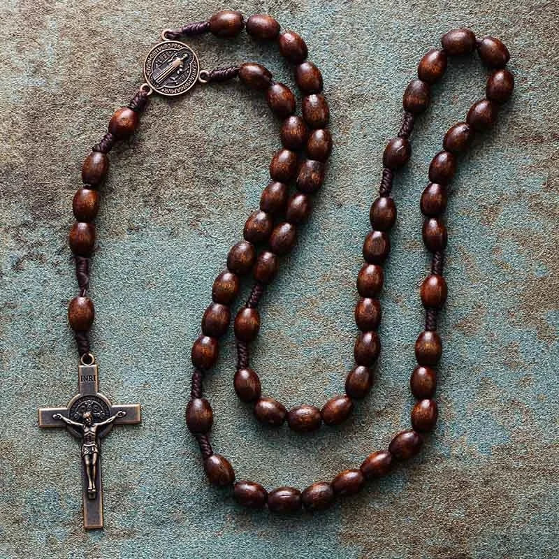 Vintage Bohemian Rosary Lariat Necklace Handmade Designer Jewelry Cross Pendant Spiritual Yoga Wedding Gift Zinc Alloy Material