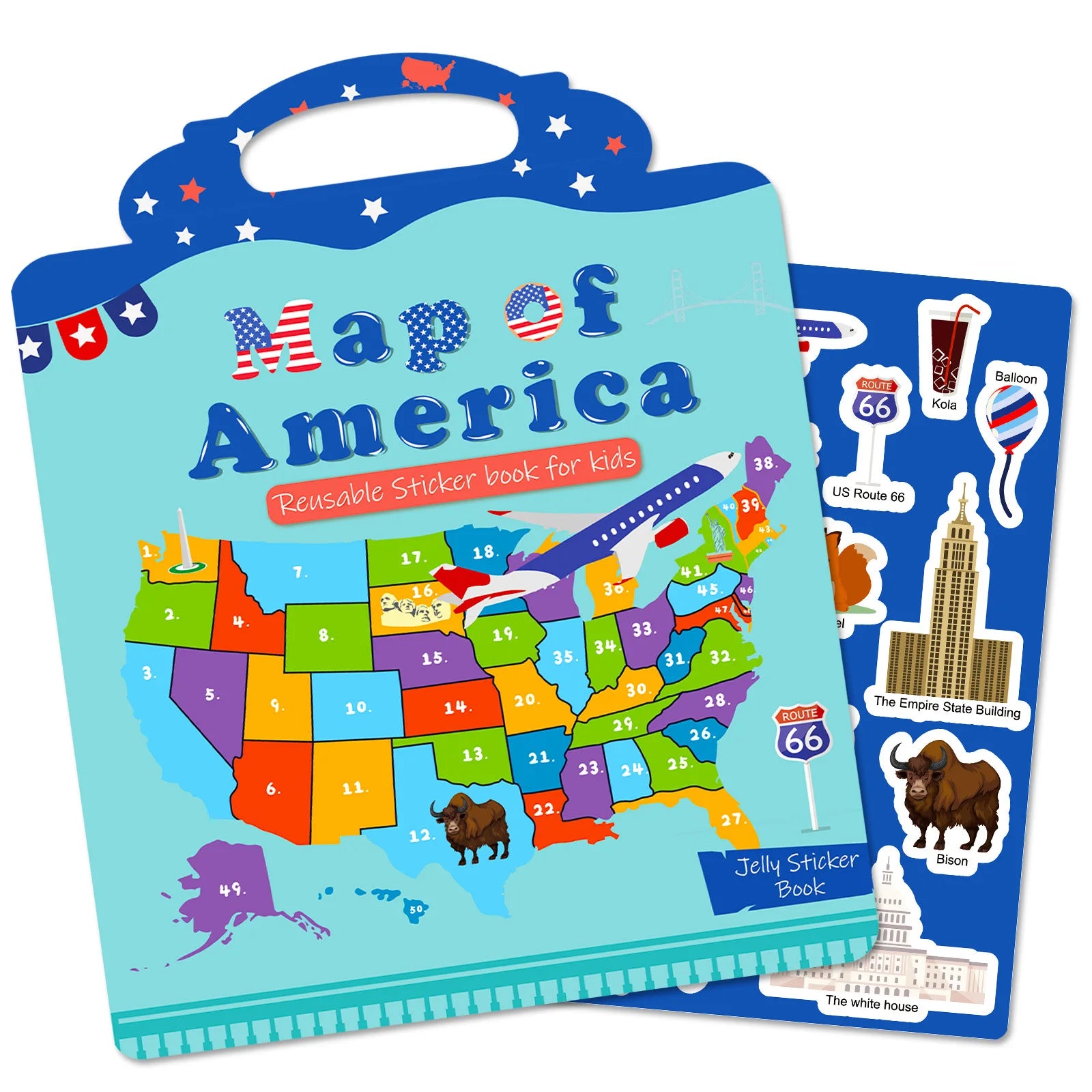 Jelly Sticker Book Children Cognitive U.S. Map Early Education Attention Development Repeated Stickers Educational Toys