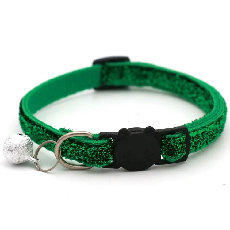 Fashion Pet Supplies Glitter Velvet Cute Cat Face Nylon Cat Safety Quick Release Collars Bling