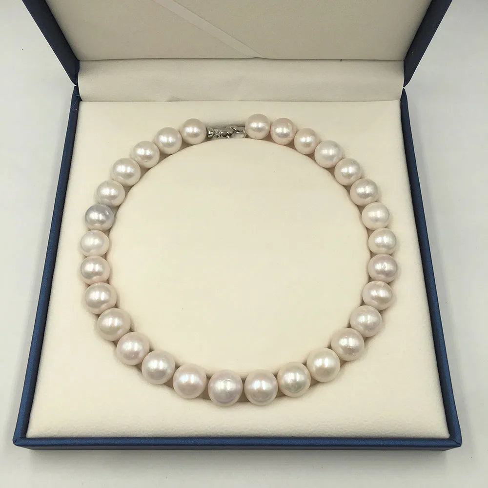 13-14 mm Biggest Round Nature Freshwater Pearl Choker Necklace Nice Heart CLASP for Women Knotted Beads