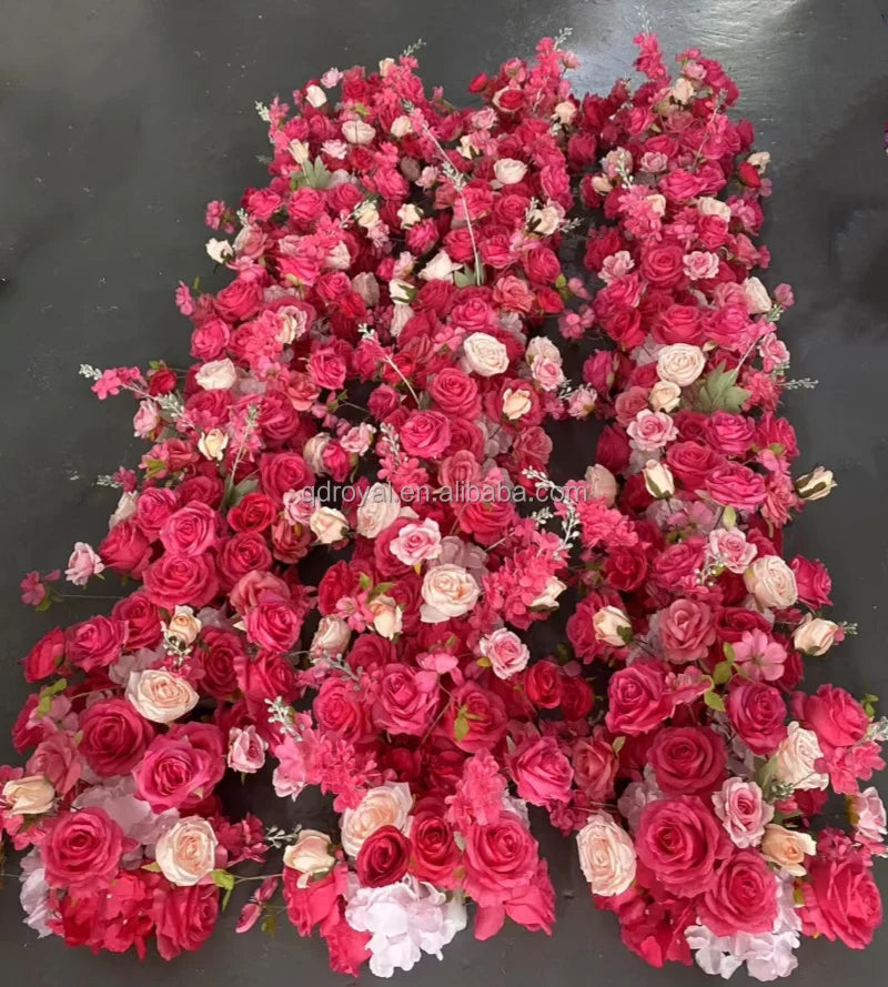 Custom Faux Pink White Floral Silk Rose Flower Runner Realistic Artificial Wedding Table Decor for Party Events and Aisles