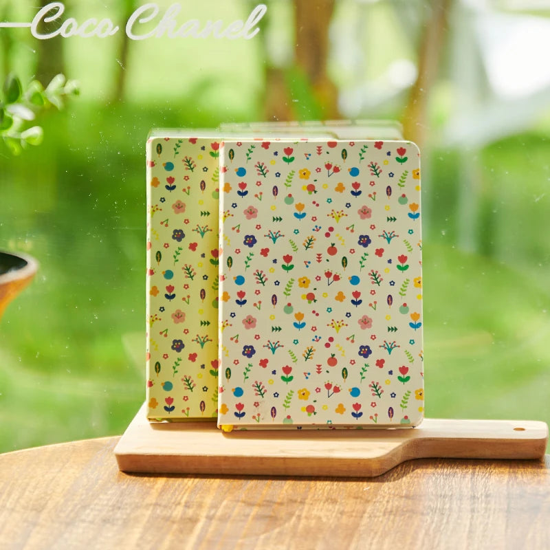 LABON Stationary Leatherette Paper Flower Pattern Printing Hardcover Notebook Journal With Ribbon Flower Metal Pendant