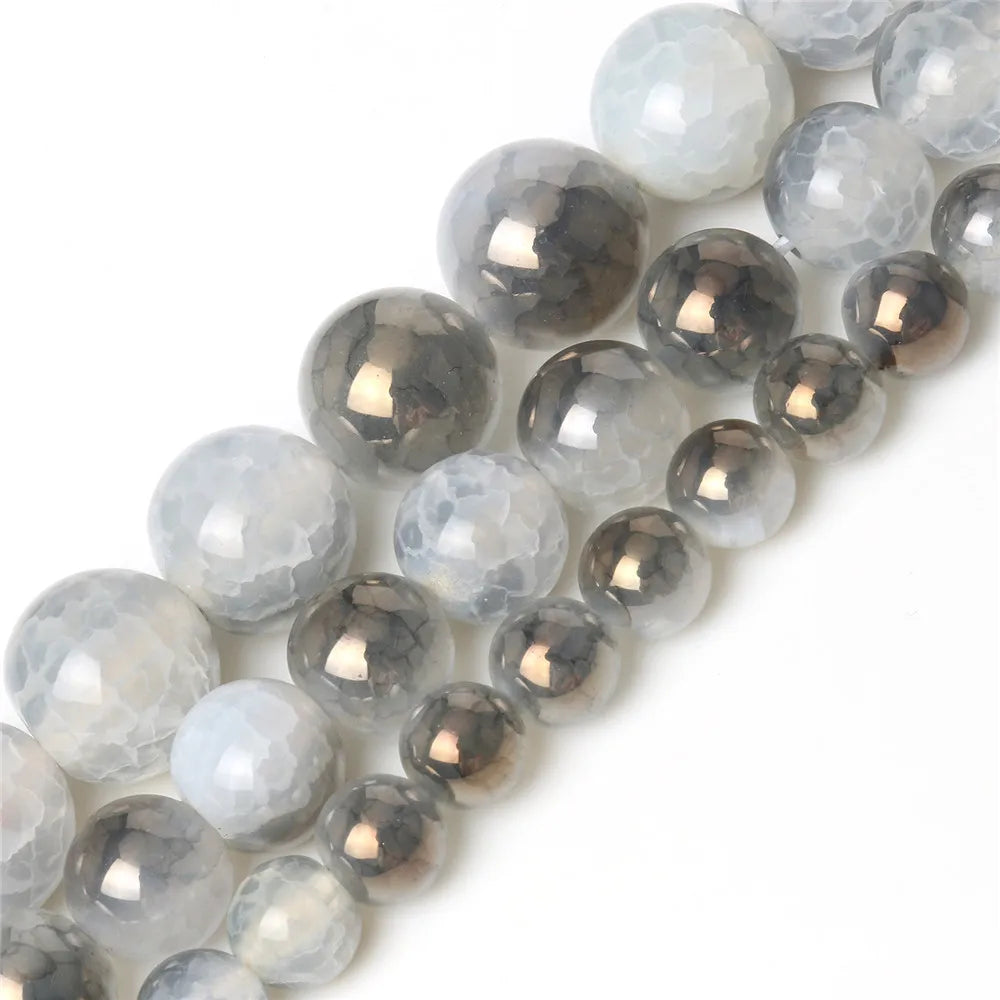 Mixed Color Gray White Metallic Coated Cracked Dragon Fire Agates Stone Beads for Bracelet Making
