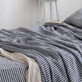European Luxury Flax 100%Linen Stripe  Single Organic Linen Flat Fitted Sheet