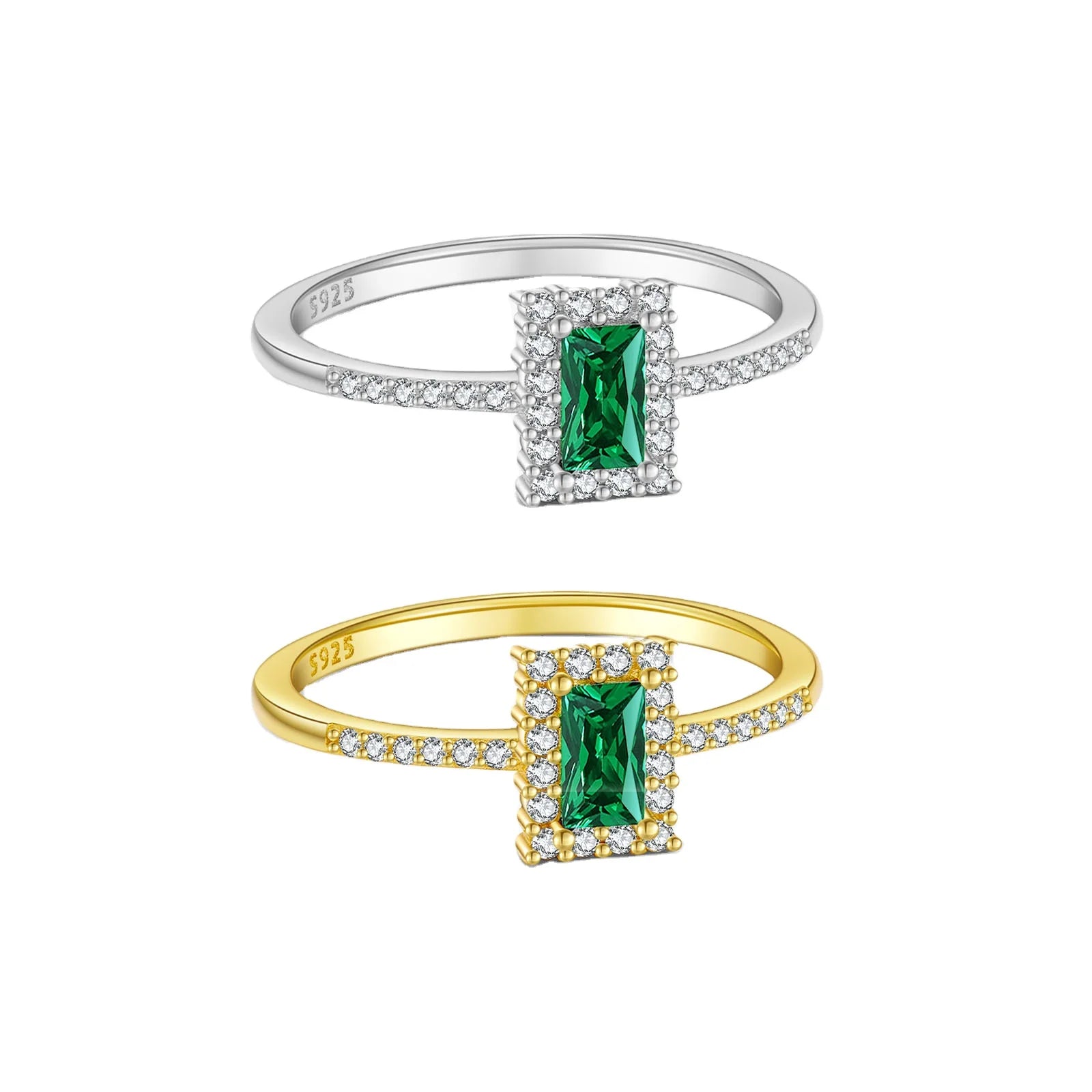 FUAMAY Silver Ring for Men 925 Green Baguette Halo Ring Saudi Arabia Silver Rings 7 Days Ring in 925 Silver