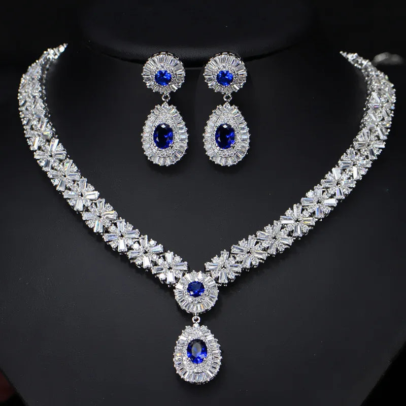 Fashion Bridal Jewelry Sets Cubic Zirconia Silver Plated Wedding Earrings Necklace for Engagement Gift
