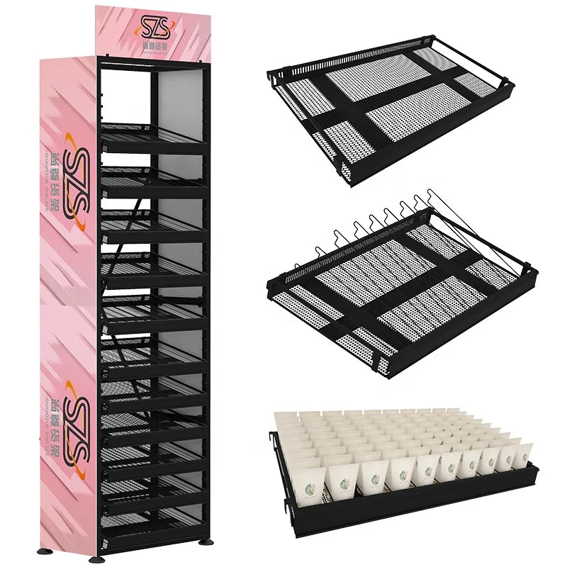 Metal Retail Nail Polish Display Stand and Makeup Cosmetic Display Shelf  with 12 Layers  That Can Fit More Different Products
